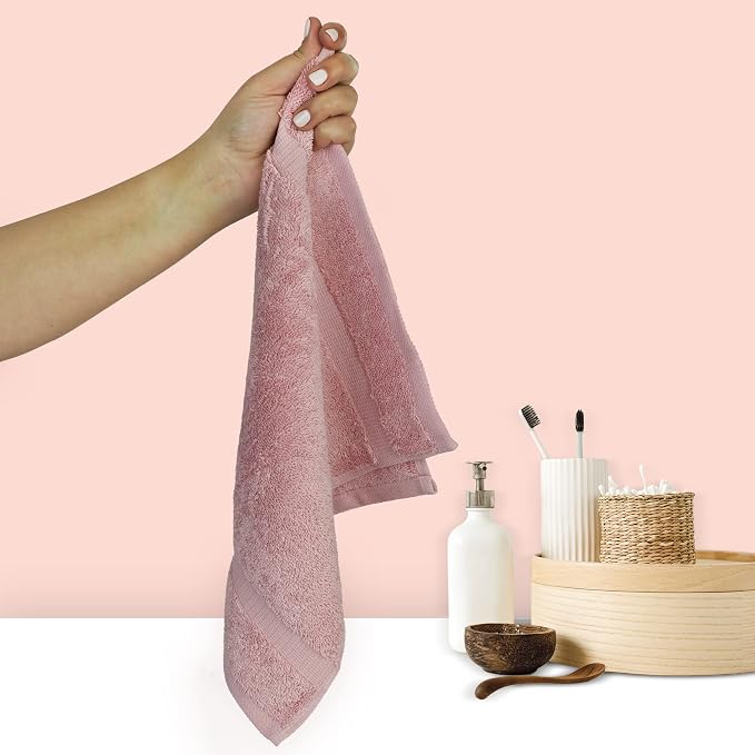 Chakir Turkish Linens 6 Piece Washcloth Set, 100% Cotton Turkish Washcloths for Bathroom, Luxury Soft Absorbent Face Towels, 13 x 13 Inches, Pink