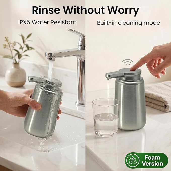 GentleJet NovaJet Automatic Foaming Soap Dispenser Touchless Sensor, USB-C Rechargeable, 304 Stainless Steel, IPX5 Waterproof for Bathroom Kitchen Sink, 12 oz / 350 ml