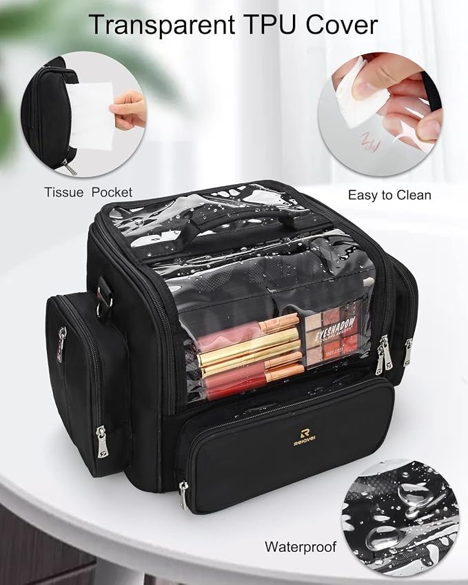 NAONAYA Makeup Brush Bag Extra Large Makeup Brush Case with 4 small bags Professional Makeup Artist Brush Holder Stand Up Organizer for Travel with Adjustable Dividers and Shoulder Strap