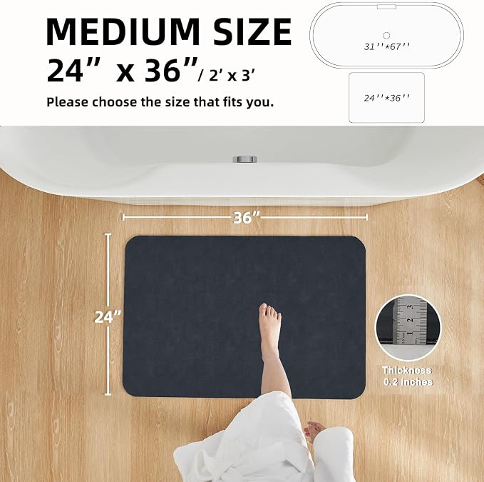 TYUU Bathroom Mat Quick Dry, Bathroom Rugs Non Slip Washable Thin Absorbent Bath Mat Fits Under Door Bathroom Floor Mat Perfect for Bath, Shower, or Sink 24"x36" Navy Blue