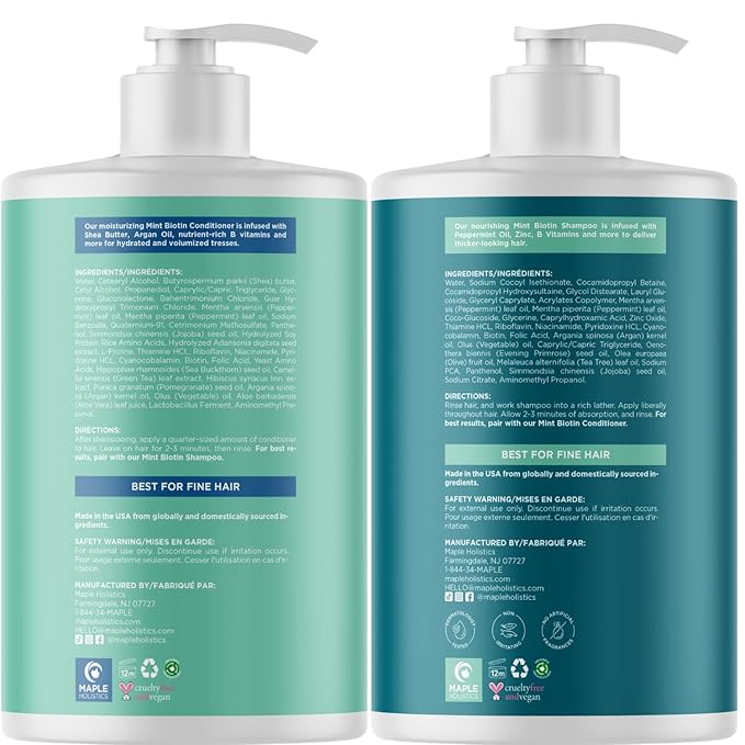 Volumizing Biotin Shampoo for Thinning Hair - Invigorating Peppermint Shampoo for Fine Hair with Argan Coconut and Olive Oils - Vegan & Color Safe - Paraben Silicone & Sulfate Free (25 Fl Oz)