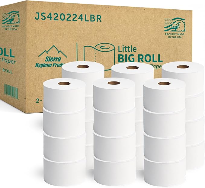 Sierra Hygiene Little Big Roll 2-Ply Toilet Paper Roll 3.5" x 420’ (1,260 Sheets) with 6” diameter - 24/Case - Compatible ONLY with Sierra Hygiene Dispensers