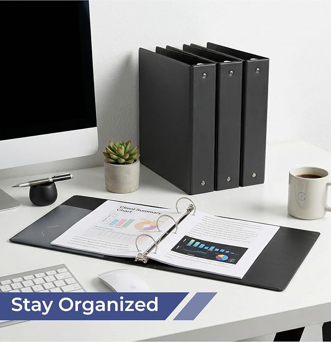 1-1/2'' 2-Inch 3-Ring Binder with Pockets, Premium View Binders with Three Ring Binders Holds up to 200/325/450 Sheets US Letter Size, Bulk Pack of 6 (2-inch Black)