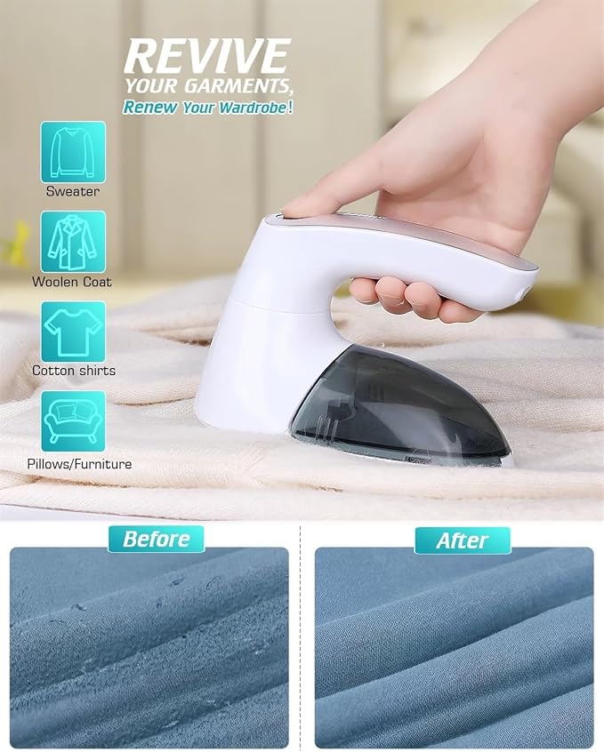 BAHREL Fabric Shaver Lint Remover - Fabric Defuzzer Electric Lint Fuzz Pills Remover with Quandruple Protection & 2 Replaceable 6-Leaf Blades, Sweater Defuzzer Remove Pilling (Color : White)