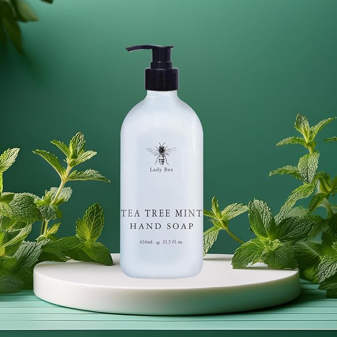 Home & Body Company Lady Bee Hand Soap Set, 4 Pack with Eucalyptus, Lavender, Tea Tree Mint, Honey Almond Scents, 21.5 fl oz Each with Pump Dispenser