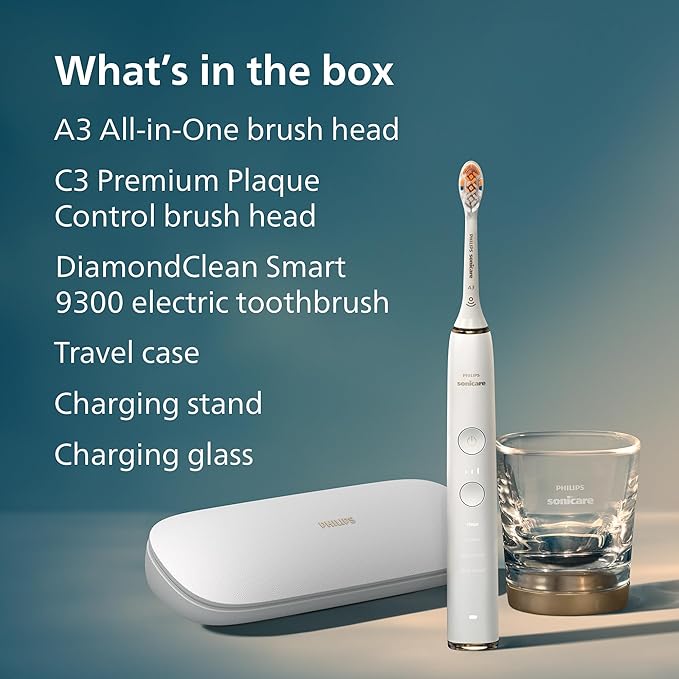 Philips Sonicare DiamondClean Smart 9300 Electric Toothbrush - Sonic Toothbrush with App, Pressure Sensor, 12 Brushing Settings, Replacement Reminder, Travel Case, Rose Gold, Model HX9903/65