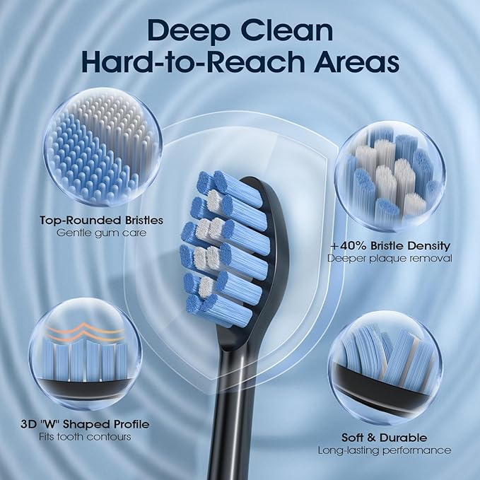 OasiSmile Sonic Electric Toothbrush, 42000 VPM Toothbrush with 6 Brush Heads & Travel Case, 5 Modes with 2 Minutes Built in Smart Timer, Wireless Charging, 100-Day Battery Life for Home Travel