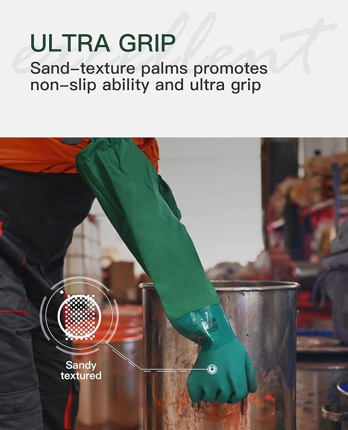PACIFIC PPE 3 Pairs 26" Rubber Gloves - Chemical Resistant, Extra-long Heavy Duty Waterproof Gloves with Cotton Liner, Anti-skid, Acid-alkali, X Large