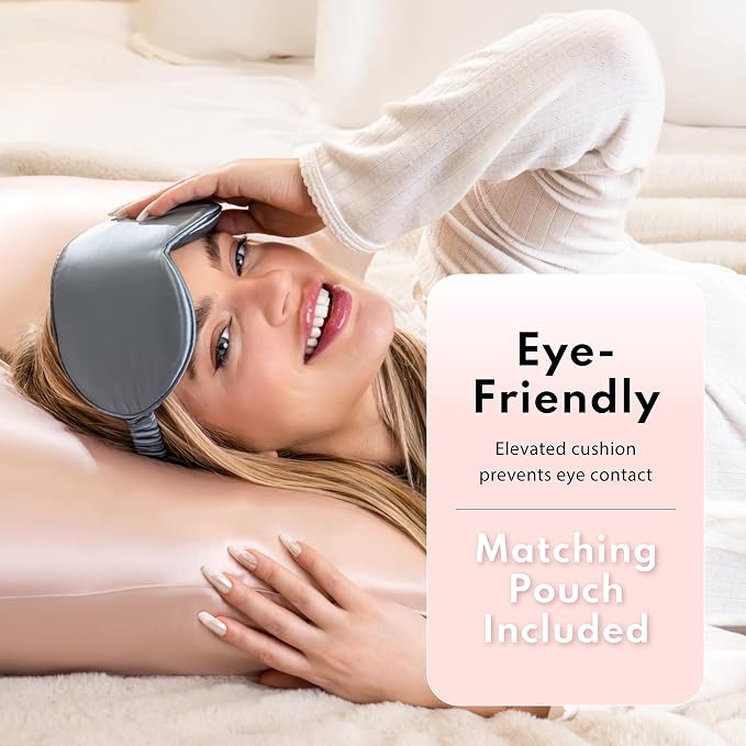 Blissy Silk Sleep Mask - 100% Mulberry 22-Momme - Grey - Profile