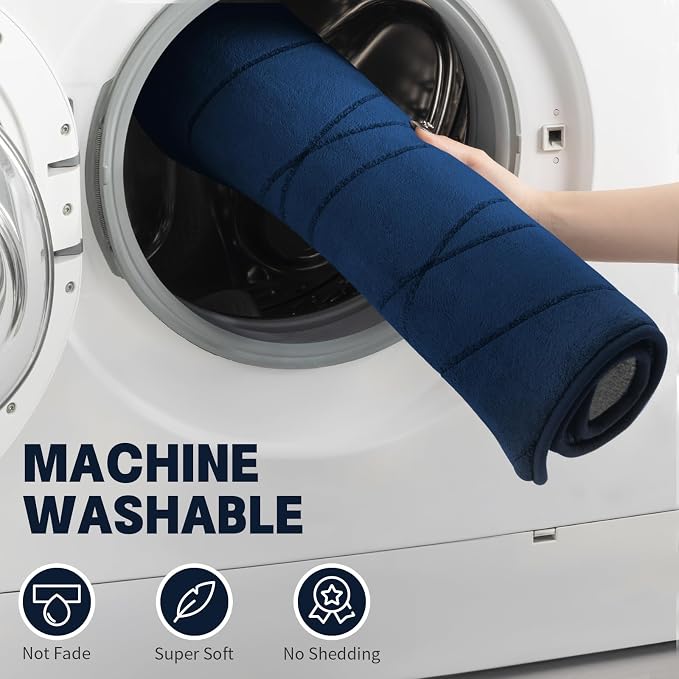 YIHOUSE Bathroom Rugs Set 2 Piece, Memory Foam Bath Mat Navy Blue | U Shaped+Small Mat, Ultra Soft, Absorbent, Non-Slip, Machine Washable, for Bathroom, Sink and Toilet