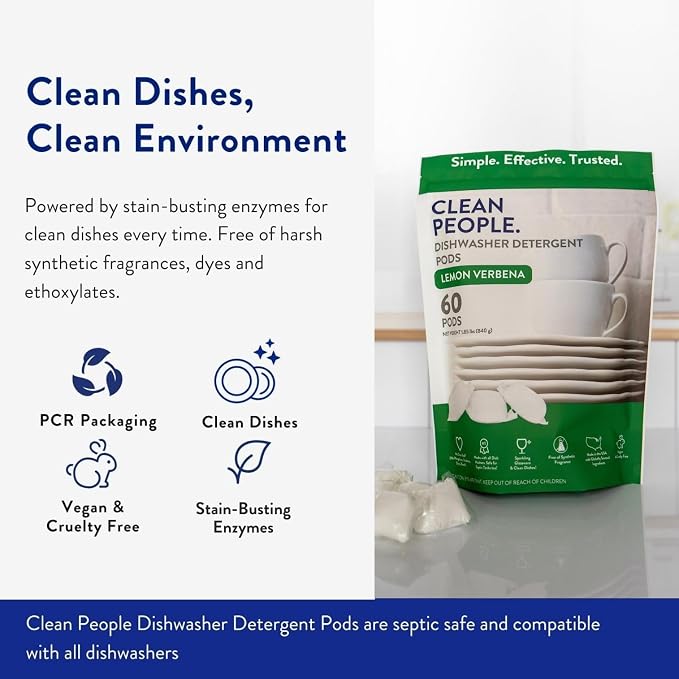 The Clean People Dishwasher Detergent Pods | Cuts Grease and Rinses Sparkling Clean | Residue-Free | Lavender, 60 Pack