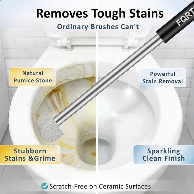 8-Pack Pumice Stone Toilet Cleaner with Long Handle - Hard Water & Limescale Remover, Non-Scratch Multi-Surface Scrubber, Disposable Refill Heads for Bathroom & Kitchen