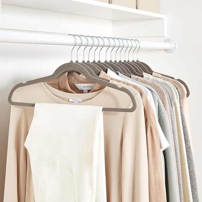 Amazon Basics Slim Velvet Non-Slip Space Saving Suit Clothes Hangers, Sturdy Metal, Gray/Silver, 30-Pack