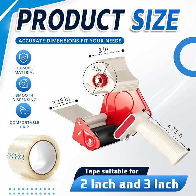 2 Pack 3 Inch Packing Tape Dispenser Gun with 12 Pcs 3 Inch x 65 Yard Roll Packing Tape for Packaging Shipping, Moving, Carton and Box Sealing