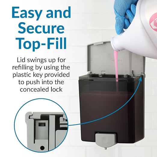 Bobrick Surface-Mounted Soap Dispenser - Manual Wall-Mounted 40 fl oz Capacity Top Fill, ADA Compliant, Vandal-Resistant, Visible Soap Level, All-Purpose Liquid Soap Dispenser for Commercial Bathrooms (Model B-40)