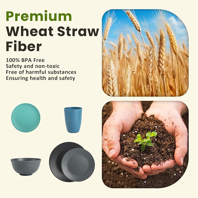 Homienly 40 PCS Premium Wheat Straw Dinnerware Sets, Reusable Unbreakable Plates and Bowls Set, Cups Sets, Service for 8, Microwave and Dishwasher Safe Dishes Set for Party, Outdoor (Nightscape)