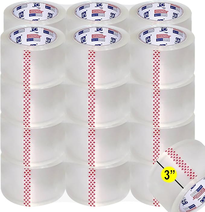 PERFECTAPE 3" Heavy Duty Packing Tape 24 Rolls, Total 1560Y, Clear, 2.7 mil, 3 inch x 65 Yards, Ultra Strong, Refill for Packaging and Shipping(3" Width, not 2" Width) | Total 1560Y, 2.7 mil, Ultra Strong, Refill for Packaging and Shipping(3" width, no...