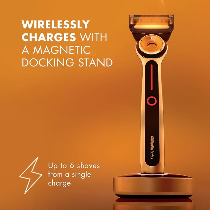 Gillette Labs Heated Razor Gold Edition - 1 Handle, 5 Blade Refills, 1 Charging Dock