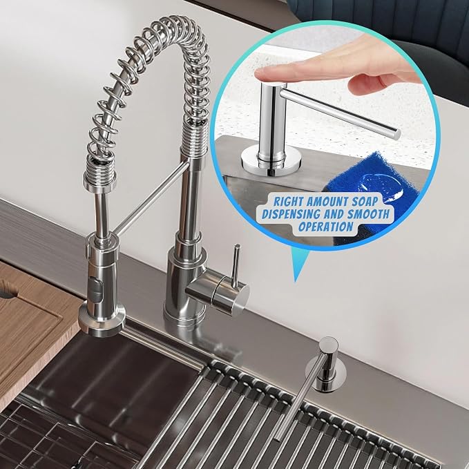 Improved Chrome Kitchen Sink Soap Dispenser - Stainless Steel Countertop Soap Dispenser – Best Choice for Dispensing Liquid & Gel Soap, Hand Lotion