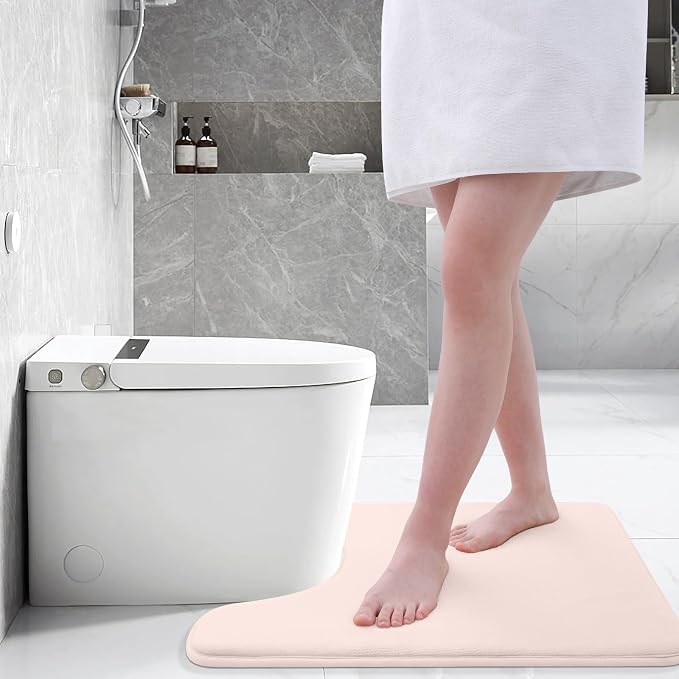 Smiry Memory Foam Toilet Rugs U-Shaped 24x20, Extra Soft Absorbent Non-Slip Contour Bathroom Rugs, Machine Washable Bath Mats for Toilet, Pink