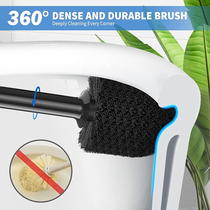 Toilet Plunger and Brush,2 Pack Bowl Brush and Heavy Duty Toilet Plunger Set with Holder, 2-in-1 Bathroom Cleaning Combo with Modern Caddy Stand for 5.7-inch Toilet Drain Bathroom Cleaning