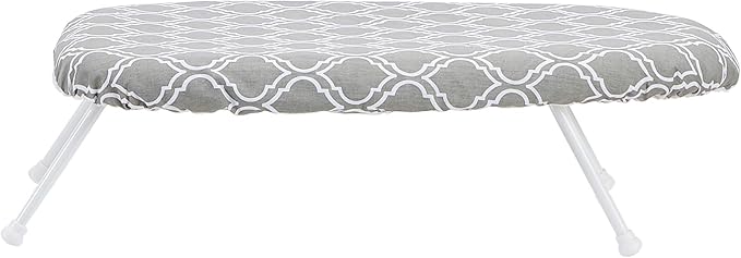 Amazon Basics Foldable Compact Tabletop Ironing Board with Folding Legs, Heat Resistant Portable, Lightweight, Non-Slip, Easy Storage, Trellis Removable Cover, 23.6"L x 7.1"W x 14.3"H, Chevron