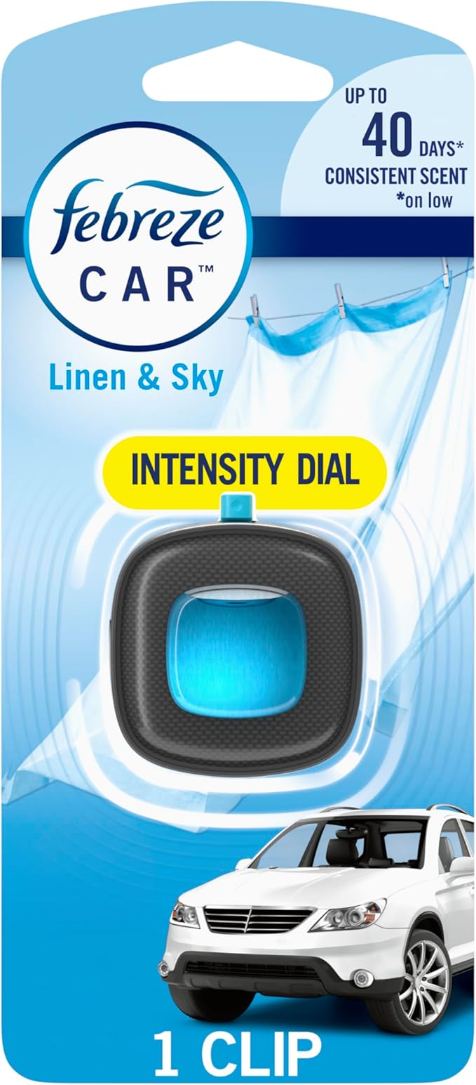 Febreze Car Air Freshener Vent Clip, Linen & Sky, 1 Count