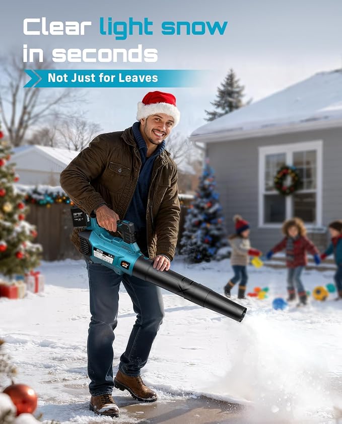 SEESII 650CFM Leaf Blower with 2 x 5.2Ah Batteries, 40V Brushless Motor | 3 Speeds & Turbo Mode, Battery Powered Cordless Blower with Shoulder Strap for Lawn Care, Light Snow & Grass Debris Cleaning