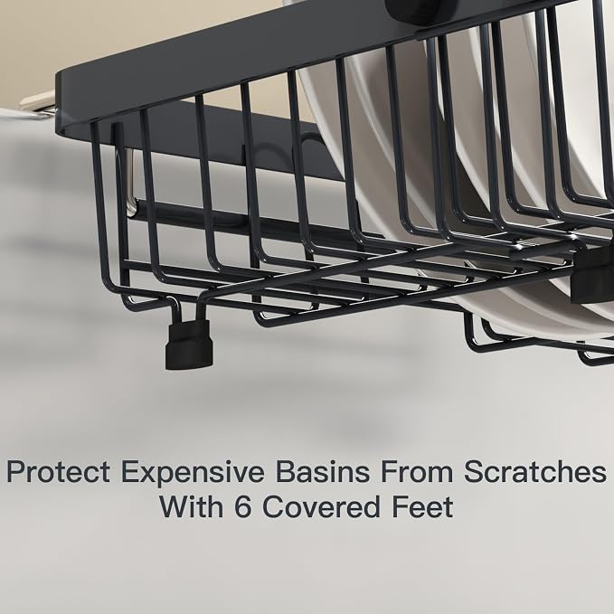 Grey Dish Drying Rack Over The Sink with Utensil Holder | Expandable Stainless Steel Dish Drainer for Small Kitchen, Apartment, RV, Counter Space Saving, Perfect Fit, Rustproof