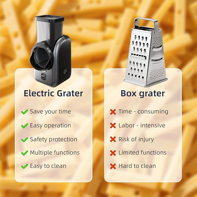 Electric Cheese Grater, Rotary Vegetable Slicer with 4 Interchangeable Drum Blades, Multifunctional Cheese Chopper Shredder for Kitchen Potato Veggie Salad Fruit etc