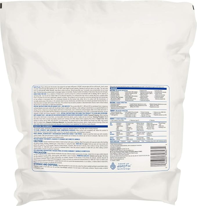 Clorox Healthcare Hydrogen Peroxide Cleaner Disinfectant Wipes, 12" x 11", Refill for Bucket, 185 Count (Package May Vary)