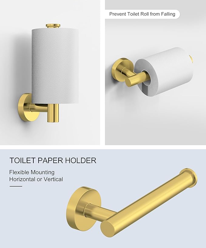 6 Pcs Brushed Gold Bathroom Accessories Hardware Set SUS304 Stainless Steel Towel Rack and Toilet Paper Holder Set Bath Towel Bar Set Wall Mounted for Bathroom Kitchen by HOMEMYSTIQUE