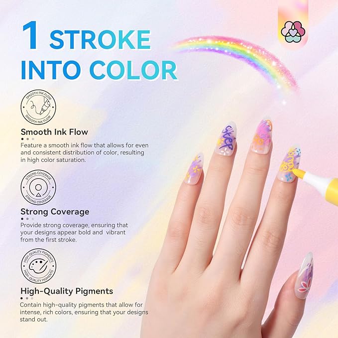 SAVILAND Nail Art Pens Set: 12 Summer Colors Nail Polish Pens for Nail Art, 10s Quick-Dry Waterproof Nail Art Pens with Fine Tips for Painting Nails, DIY Home Salon Manicure Beginners