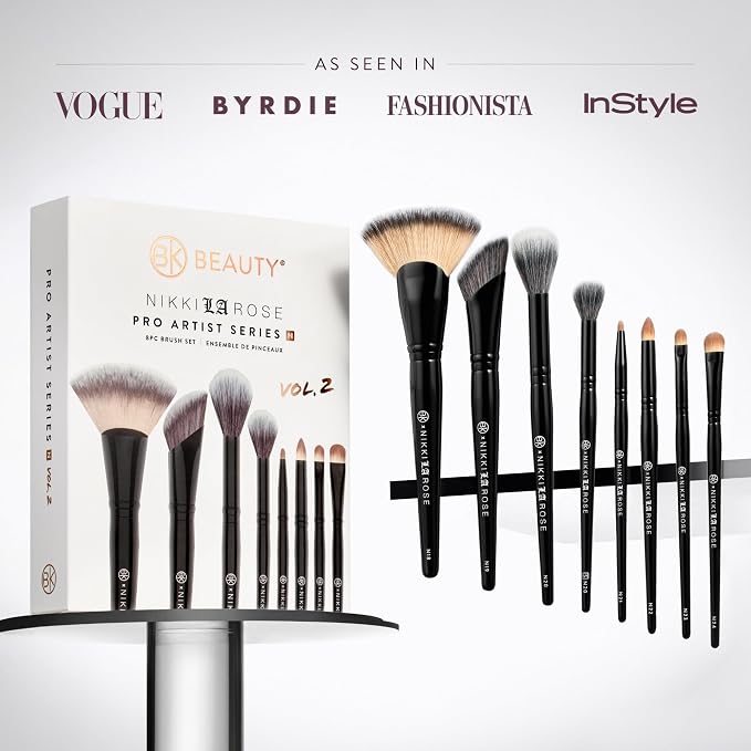 BK BEAUTY Nikki La Rose Pro Artist Brush Set Vol. 2 (8PC) – Celebrity MUA Designed Makeup Brushes for Contour, Coverage, Powder, Blush & Eye Detailing | Vegan, Cruelty-Free, Ultra-Soft Bristles