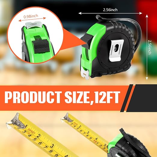 Copkim 50 Pieces Tape Measure Retractable and Easy Read with Fractions Marked Easy Read Basics Self Locking Measuring Tape Bulk for Engineer Contractors(12 Ft,Green)