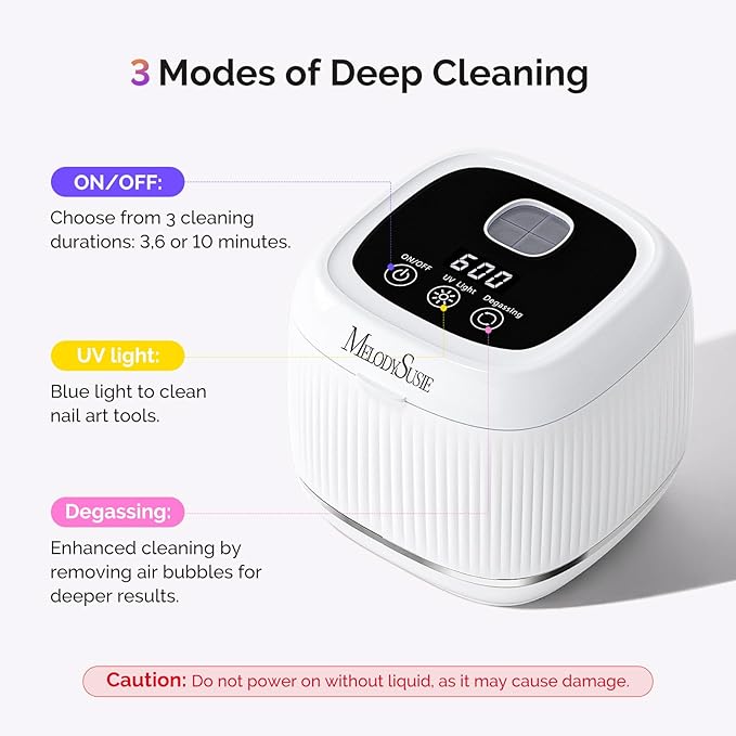MelodySusie 2 in 1 Nail Tool Cleaning Machine, 3 Timers Mode for Nail Drill Bits, Nail Art Brush, Nail Clipper, Jewelry Cleaning, Salon & Home Use, White,DL-160