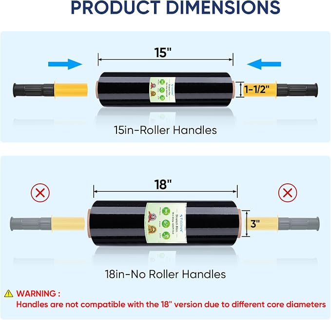 TICONN 2Pk Stretch Wrap Stretch Film Roll, 1000ft Industrial Strength 15 inch Wide Black Plastic Wrap with Handles for Pallet Wrapping Shipping Moving