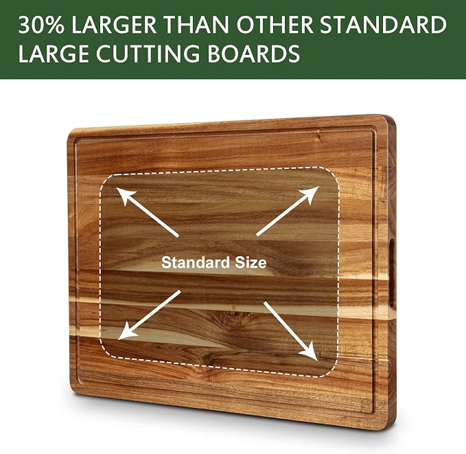 Extra Large Acacia Wood Cutting Board for Kitchen, 24 x 18 Inch Large Butcher Block Chopping Board with Juice Groove, Thick Wood Cutting Boards Carving Board for Turkey Meat Vegetables BBQ