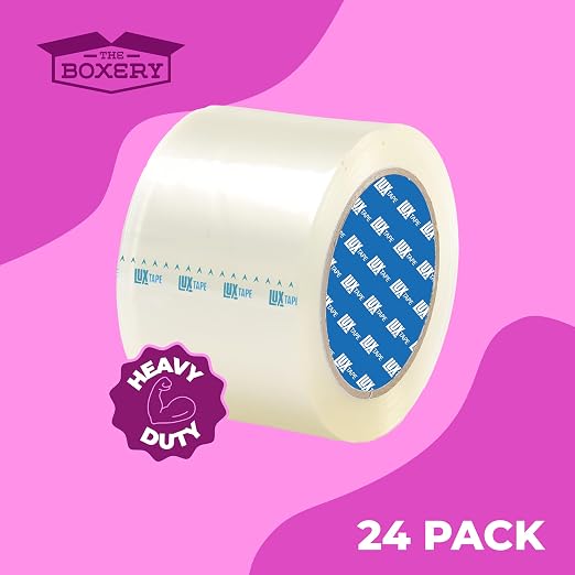 The Boxery 3" x 110 Yards Clear Packing Tape – 24 Roll Carton – Strong Industrial Grade Adhesive for Shipping, Moving & Packaging – Heavy Duty 2.2 Mil Box Sealing Tape