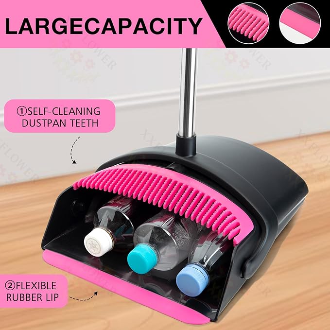 Broom and Dustpan Set+Self-Wringing Twist Mop for Floor Cleaning, 57” Long Handle Heavy Duty Microfiber Mop for Wet Mopping on Tile, Hardwood, Kitchen, Bathroom, Patio, Garage