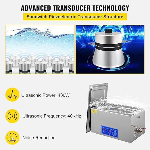 VEVOR 22L Industrial Sonic Cleaner with Digital Timer&Heater 40kHz Professional Sonic Cleaner 110V with Excellent Cleaning Effect for Wrench Tools Industrial Parts Mental Apparatus
