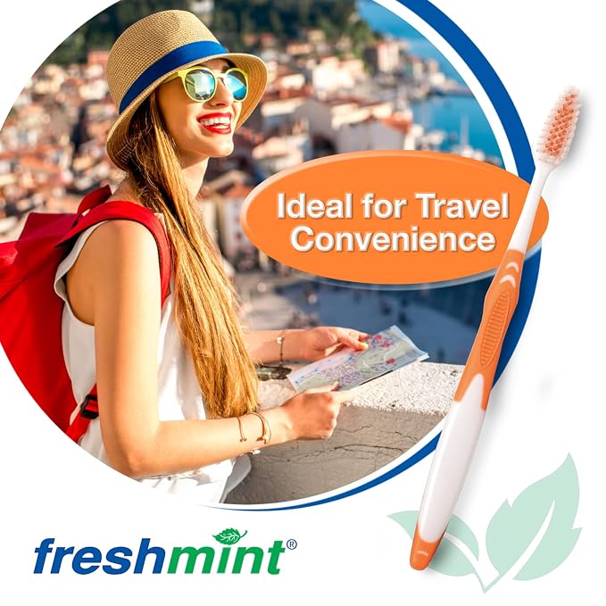 FRESHMINT Individually Wrapped Bulk Premium Toothbrushes (144 Pack), Oversized Easy Grip Handle, Soft Multi Color Nylon Bristles, Perfect for Travel, Hotel, Donation. Toothpaste Sold Separately.