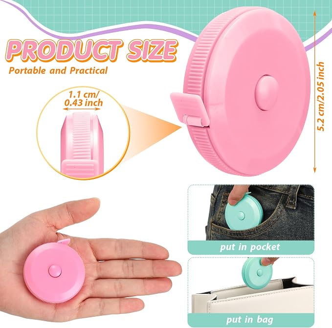 Kigeli 100 Pcs Tape Measure 60 Inch Retractable Measuring Tape Soft Measurement Tape Sewing Fabric Tape Measurer Flexible Pocket Cloth Fabric Measurement Digital Tape for Body (Multicolor)