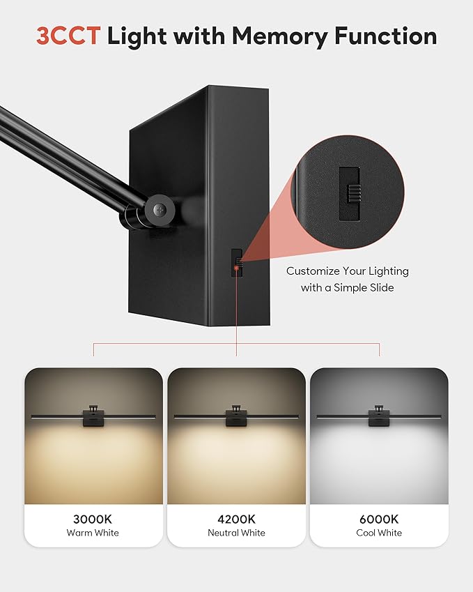 VONLUCE 30" LED Bathroom Vanity Light, 3CCT Modern LED Vanity Lights with 360° Rotatable Head & Swing Arm, 11.4W Bathroom Light Fixture Over Mirror, LED Lights for Bathroom Bedroom, Matte Black