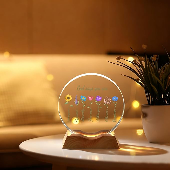 ZHSHWAT Christian Gifts for Women, Inspirational Crystal Night Light with Floral Design, Faith - Based Decor for Home Office, Perfect Thanksgiving, Christmas, Birthday Encouragement Gift