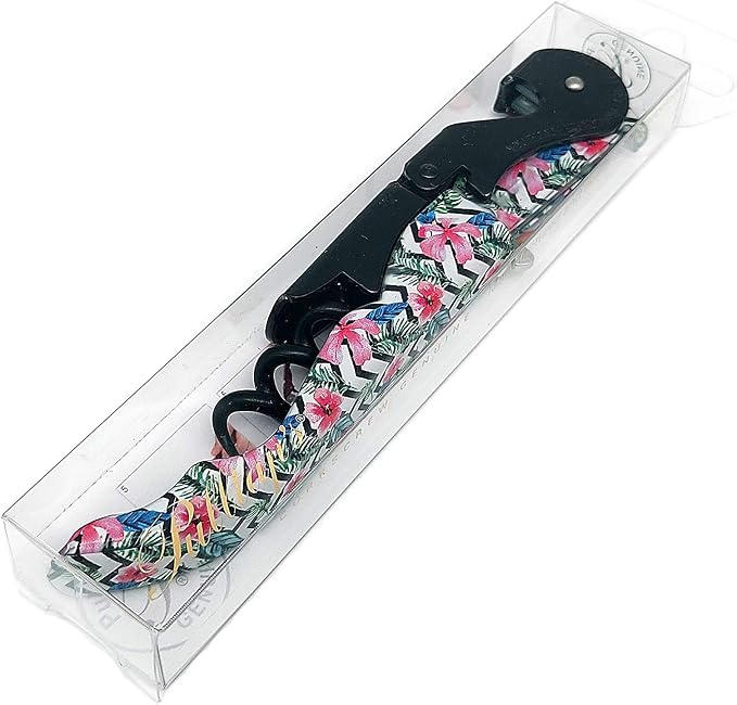 Pulltap's Genuine Collection Floral 900 Waiter's Corkscrew – Double-Hinged Wine Key with Sliding Foil Cutter – Patented Design – Made in Spain – Flower Black