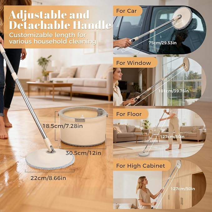 Electric Spin Self-Cleaning Mop and Bucket, Rechargeable and Cordless Spinning Mop and Bucket Set Separate Dirty Water, Easy Wring Spin Mop and Bucket with Wringer Set for Floor Cleaning