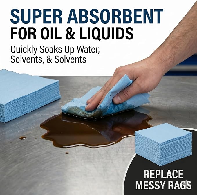 4 Rolls Industrial Cleaning Wipes Jumbo Roll, Heavy Duty Lint Free Shop Towels, Super Absorbent Reusable Cleaning Cloths for Garage Workshop Automotive, 500 Sheets 12"x 10" (Blue, 10"X12")