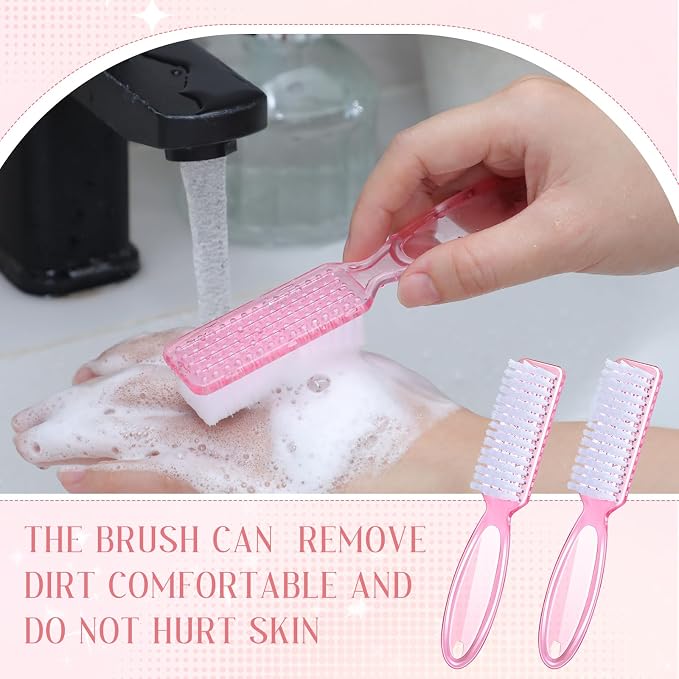 Patelai 200 Pcs Handle Grip Nail Brush Bulk Fingernail Brushes Pedicure Brush for Feet, Toes and Cleaning Fingernail(Clear Pink)