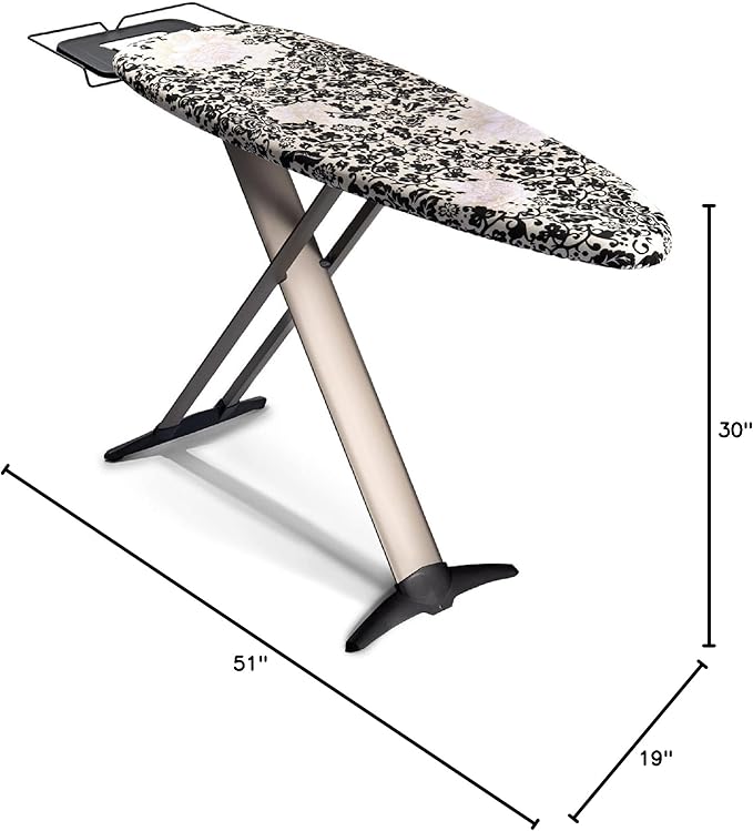 Bartnelli Pro Luxury Ironing Board - Extra Wide 51x19 Ironing Surface, Ultra-Premium Aluminum Build, Includes Steam Iron Rest, Adjustable Height, Foldable, European Made